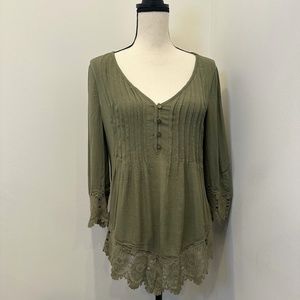 VENIUS Olive green linen blouse
